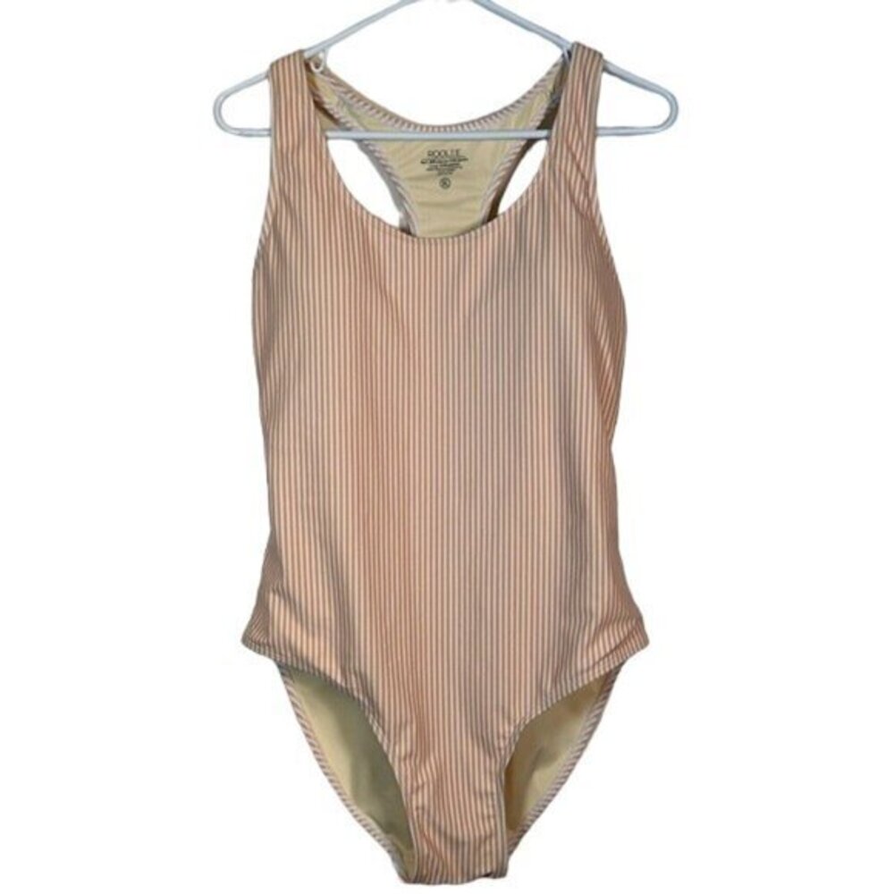 Roolee Orange White Stripe Scoop Neck Swimsuit Keyhole Back Size XL EUC #0692-AZ